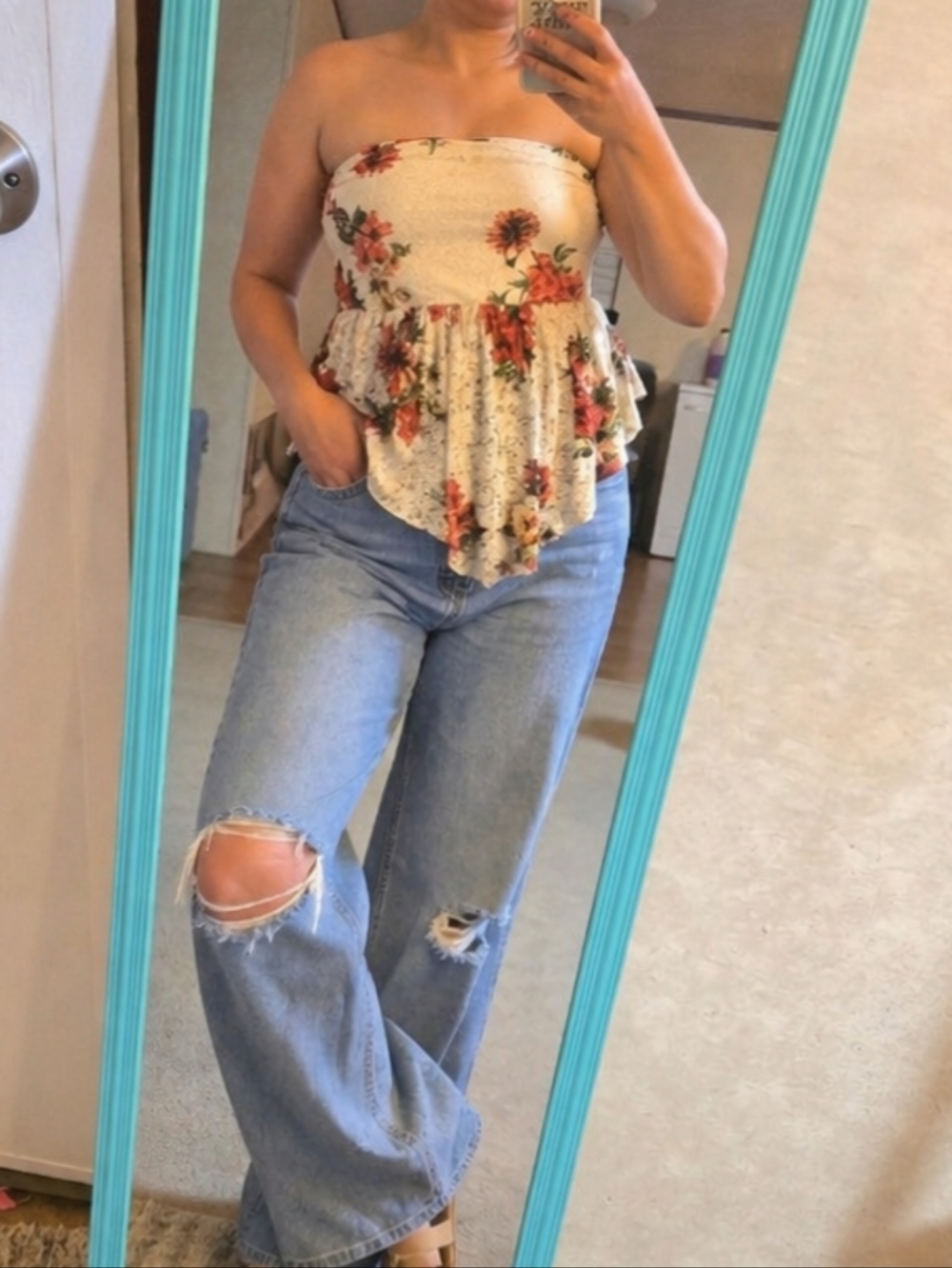 SOLD on Vinted! Floral Strapless Peplum Top